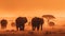 African elephant herd grazing at sunset safari generated by AI