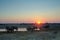 African elephant herd at sunset, etosha nationalpark, namibia