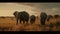 African elephant herd walking in tranquil savannah at sunset generated by AI