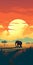 African Elephant In Japanese-style Landscape: A Vibrant 2d Game Art Masterpiece
