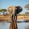 African elephant quenching its thirst, creating a tranquil waterhole scene.