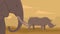 African elephant and rhinoceros in the savannah wild