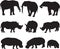 African elephant,white rhinoceros and hippo silhouette contour