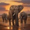African elephants at sunset World wildlife day concept. generative AI