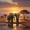 African elephants at sunset World wildlife day concept. generative AI