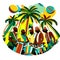 African ethnic people playing drums in the beach illustration of a group of people playing drums on the generative AI