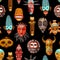 African Ethnic Tribal Masks Seamless Pattern