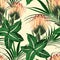 African exotic flowers with natural palm leaves. Detailed editable illustration.