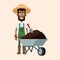 african farmer man straw hat wheelbarrow earth