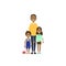African father daughter son full length avatar on white background, successful family concept, flat cartoon