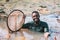 African fisherman smiling in flower lotus lake