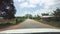 African forests with palms and green vegetation, view from driving car, Zanzibar