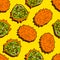 African Fruit Horned Cucumber on Vibrant Fabric Pattern 25