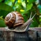 African giant snail crawls slowly in natural environment