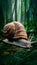 African giant snail crawls slowly in natural environment