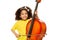 African girl plays violoncello with fiddlestick