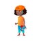 african girl teen wearing protective helmet holding roller skates in extreme park cartoon vector