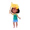 african girl waving flag in kid camp cartoon vector