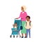 African grandmother with baby grandchildren in stroller, multi generation family, full length avatar on white background