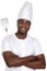 African handsome cook with kitchen utensils