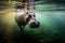 African hippo swimming underwater. Amazing African Wildlife. Generative Ai