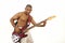 African hispanic man playing bass guitar