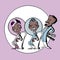African or Indian Senior Old Couple unisex Coiffeur, Cartoon