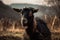 African Indigenous pygmy goat with curved horns in a lush field