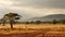 African-inspired Dark Landscape: Green Grass And Brown Field