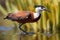 African jacana, Actophilornis africanus, boasts striking aquatic adaptions for survival