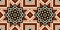 African kente cloth patchwork effect border pattern. Seamless geometric quilt fabric edging trim background. Patched