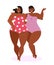 African ladies are in love. Lesbian day concept vector. Women in swimsuit are happy, dancing. Black couple of lesbians are happy.