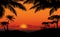 African landscape with palm silhouette. Savanna sunset background.
