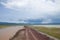 African landscape with wild animals near the road in the crater of the Ngorongoro volcano in Tanzania.