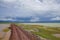 African landscape with wild animals near the road in the crater of the Ngorongoro volcano in Tanzania.