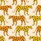 African leopards hand drawn vector illustration. Colorful safari animal seamless pattern for wallpaper or fabric