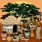 African Life Scenery, village, huts, women and wild animals on Sunset Vector Art