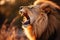 African lion close-up, evening backlit safari, lions roar, generative ai