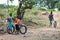 African little children playing with wheels