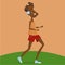 African man does running and listening to music in the player and headphones.