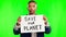 African man, green screen and poster for protest, climate change and serious face for justice for Earth. Young man