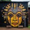 African Mask Street Art Technological Symmetry In A City Mural