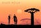 African men against the African sunset. Vector background