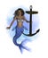African Mermaid with Anchor- Splash Background
