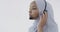 African Muslim customer representative business woman with headset helping and supporting online with customer