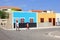 African people walking street colorful houses, Cape Verde