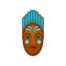 African or polynesian mask painted with blue color. Ethnic symbol of voodoo people. Flat vector for banner or poster of