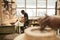 African potter working on a bowl at a bench in a ceramics studio