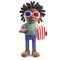 African rastafarian cartoon man in 3d eating popcorn and wearing 3d glasses