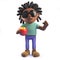 African rastafarian man in cartoon 3d holding an apple